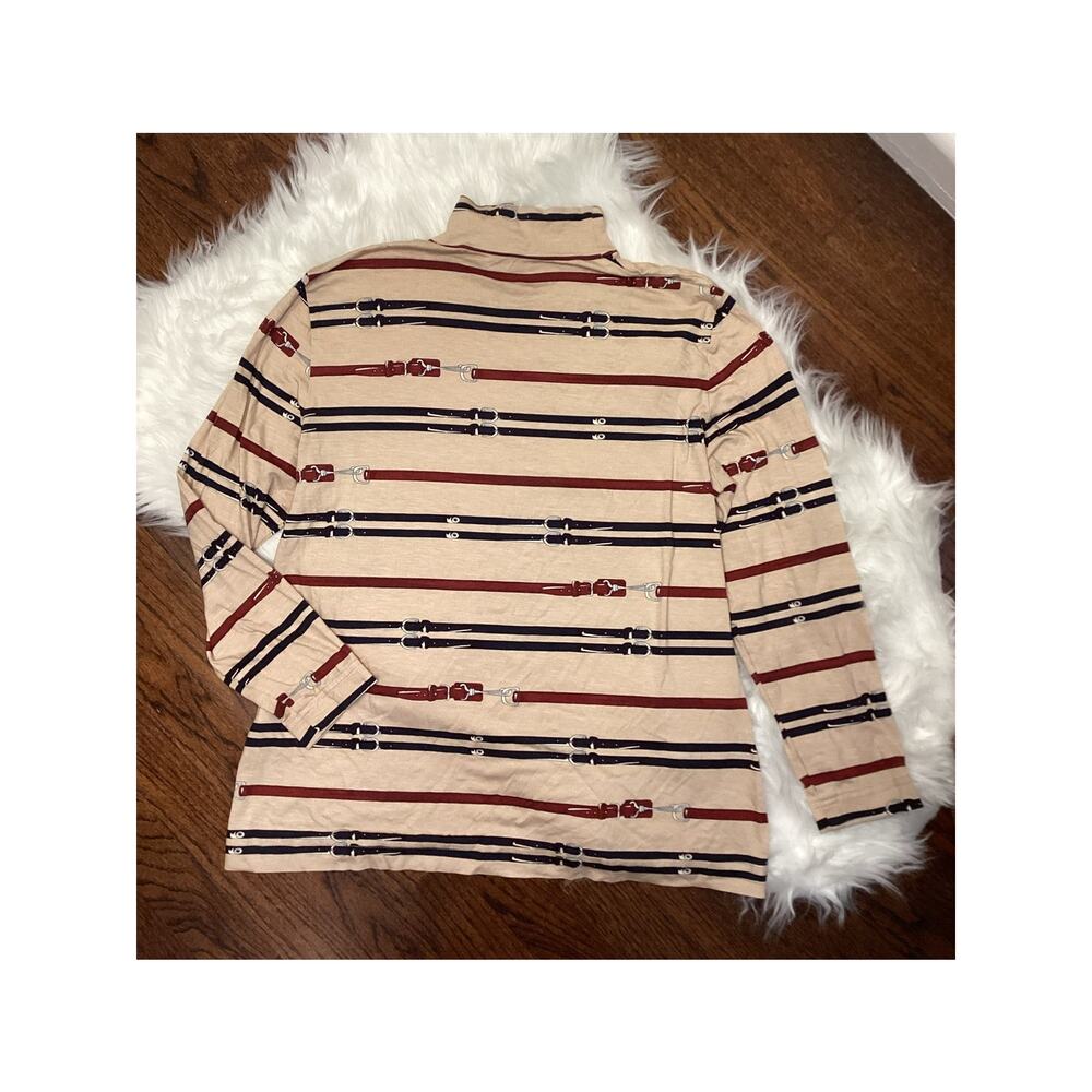 Strappy Buckle 360 Degree Print Vintage Turtleneck Jersey Knit Top Shirt L Cool
